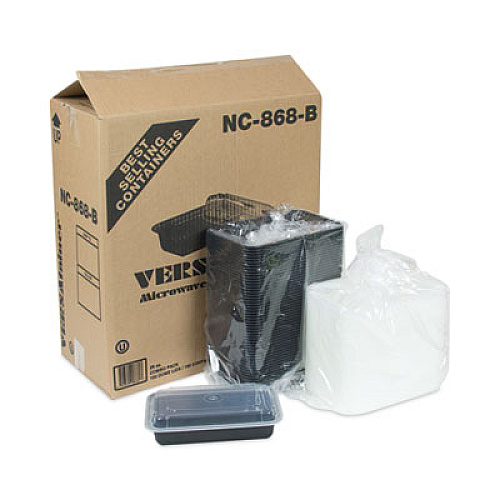 Pactiv Evergreen Newspring VERSAtainer Microwavable Containers, 28 oz, 8.8 x 6 x 2, Black Base/Clear Lid, Plastic, 150/Carton (NC868B)