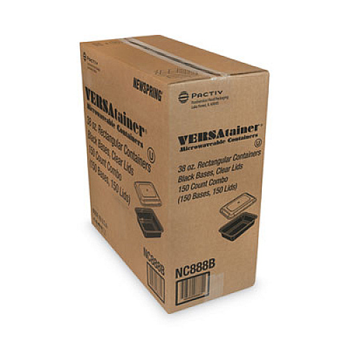 Pactiv Evergreen Newspring VERSAtainer Microwavable Containers, 38 oz, 8.8 x 6 x 2.5, Black/Clear, Plastic, 150/Carton (NC888B)