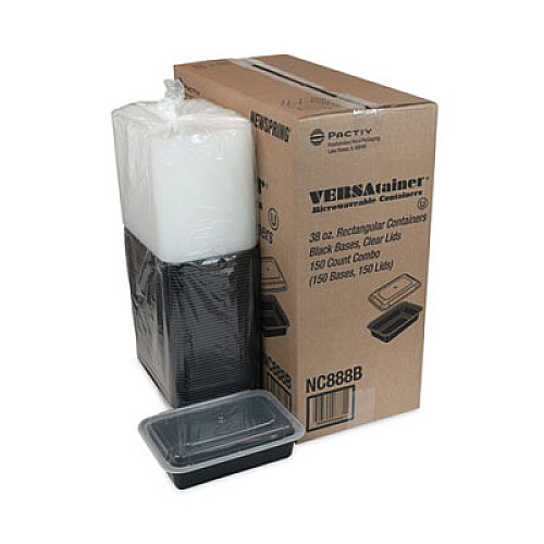 Pactiv Evergreen Newspring VERSAtainer Microwavable Containers, 38 oz, 8.8 x 6 x 2.5, Black/Clear, Plastic, 150/Carton (NC888B)