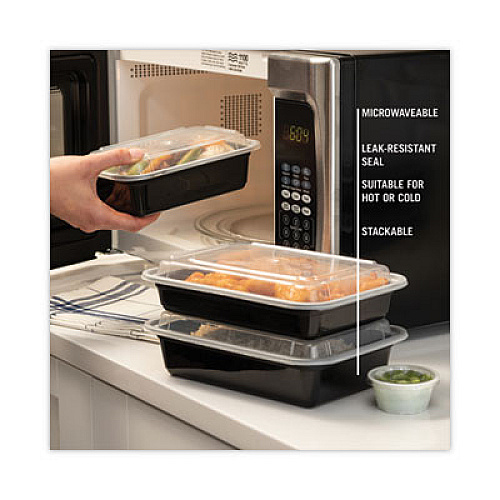 Pactiv Evergreen Newspring VERSAtainer Microwavable Containers, 38 oz, 8.8 x 6 x 2.5, Black/Clear, Plastic, 150/Carton (NC888B)