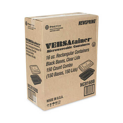 Pactiv Evergreen Newspring VERSAtainer Microwavable Containers, 16 oz, 7.4 x 5 x 2.2, Black/Clear, Plastic, 150/Carton (NC8168B)