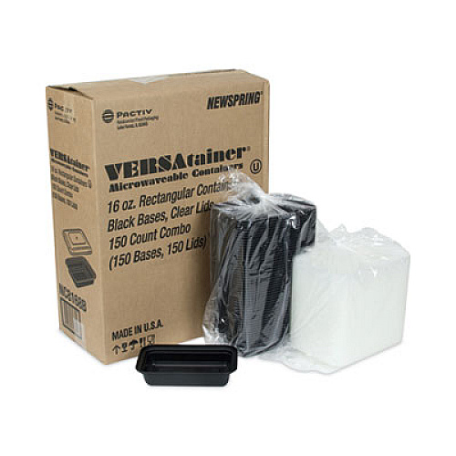 Pactiv Evergreen Newspring VERSAtainer Microwavable Containers, 16 oz, 7.4 x 5 x 2.2, Black/Clear, Plastic, 150/Carton (NC8168B)
