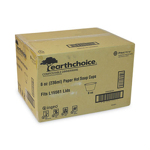 Pactiv Evergreen EarthChoice Compostable Soup Cup, Small, 8 oz, 3 .8 x 3.3 x 2.1, Brown, Paper, 500/Carton (PHSC8ECDI)