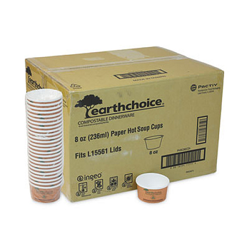 Pactiv Evergreen EarthChoice Compostable Soup Cup, Small, 8 oz, 3 .8 x 3.3 x 2.1, Brown, Paper, 500/Carton (PHSC8ECDI)