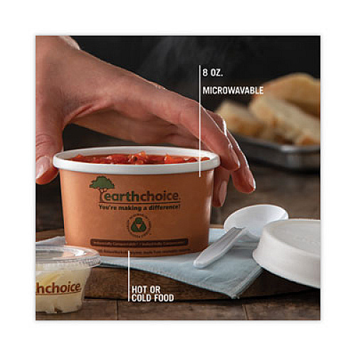 Pactiv Evergreen EarthChoice Compostable Soup Cup, Small, 8 oz, 3 .8 x 3.3 x 2.1, Brown, Paper, 500/Carton (PHSC8ECDI)