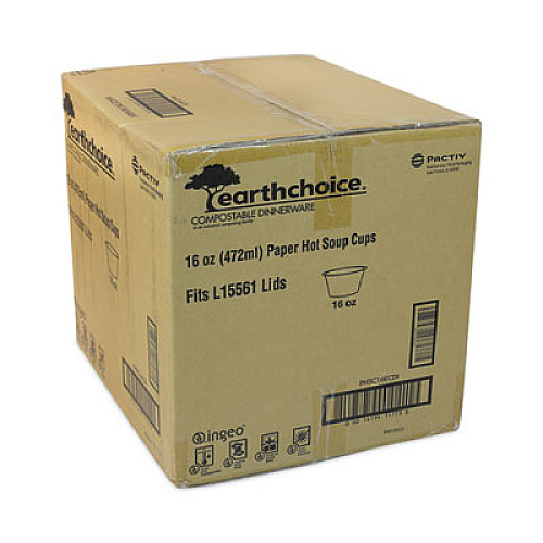 Pactiv Evergreen EarthChoice Compostable Soup Cup Large, 16 oz, 3.63" Diameter x 3.88" h, Green, Paper, 500/Carton (PHSC16ECDI)