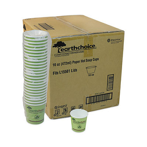 Pactiv Evergreen EarthChoice Compostable Soup Cup Large, 16 oz, 3.63" Diameter x 3.88" h, Green, Paper, 500/Carton (PHSC16ECDI)
