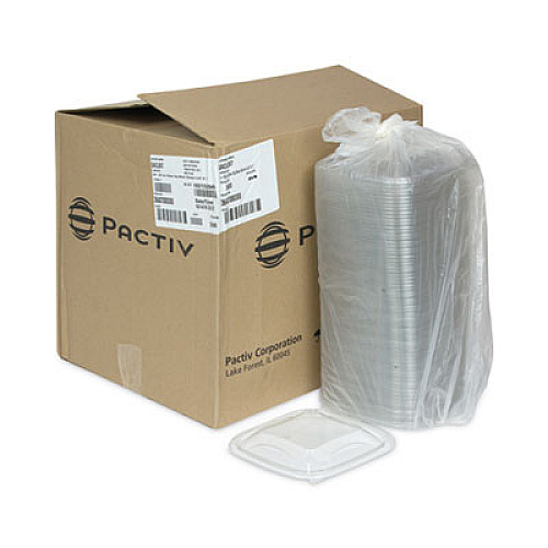 Pactiv Evergreen EarthChoice Recycled PET Container Lid, For 24 to 32 oz Container Bases, 7.37 x 7.37 x 0.83, Clear, Plastic, 300/Carton (SACLD07)