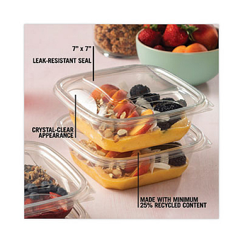 Pactiv Evergreen EarthChoice Recycled PET Container Lid, For 24 to 32 oz Container Bases, 7.37 x 7.37 x 0.83, Clear, Plastic, 300/Carton (SACLD07)