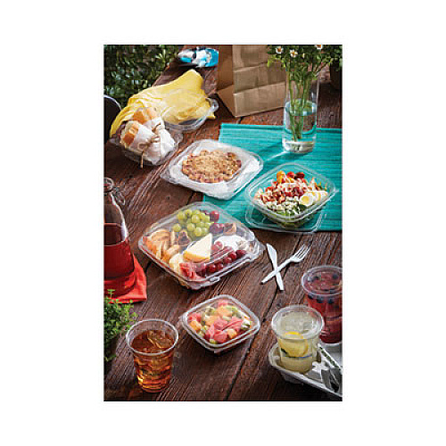 Pactiv Evergreen EarthChoice Recycled PET Container Lid, For 24 to 32 oz Container Bases, 7.37 x 7.37 x 0.83, Clear, Plastic, 300/Carton (SACLD07)