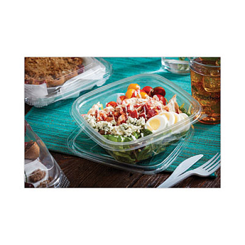 Pactiv Evergreen EarthChoice Recycled PET Container Lid, For 24 to 32 oz Container Bases, 7.37 x 7.37 x 0.83, Clear, Plastic, 300/Carton (SACLD07)