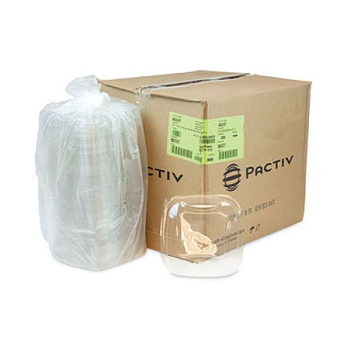 Pactiv Evergreen EarthChoice Square Recycled Bowl Flat Lid, 7.37 x 7.37 x 0.26, Clear, Plastic, 300/Carton (SACLF07)