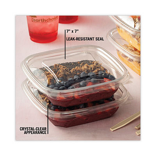 Pactiv Evergreen EarthChoice Square Recycled Bowl Flat Lid, 7.37 x 7.37 x 0.26, Clear, Plastic, 300/Carton (SACLF07)