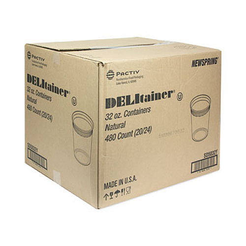Pactiv Evergreen Newspring DELItainer Microwavable Container, 32 oz, 4.6 x 4.6 x 5.6, Natural, Plastic, 480/Carton (SD5032Y)