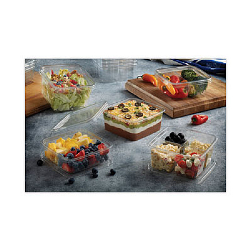 Pactiv Evergreen EarthChoice Square Recycled Bowl, 4 Compartments, 32 oz, 6.1 x 6.1 x 2.6, Clear, Plastic, 360/Carton (Y6S324C)