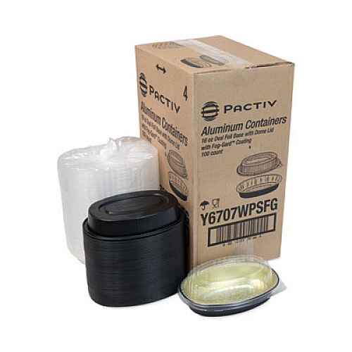 Pactiv Evergreen Classic Carry-Out Container, 16 oz, 6.9 x 4.6 x 3, Black/Gold, Aluminum, 100/Carton (Y6707WPSFG)