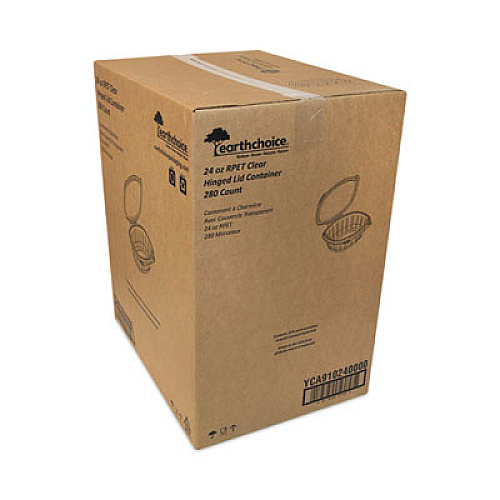 Pactiv Evergreen EarthChoice Recycled PET Hinged Container, 24 oz, 7.37 x 5.87 x 2.37, Clear, Plastic, 280/Carton (YCA910240000)