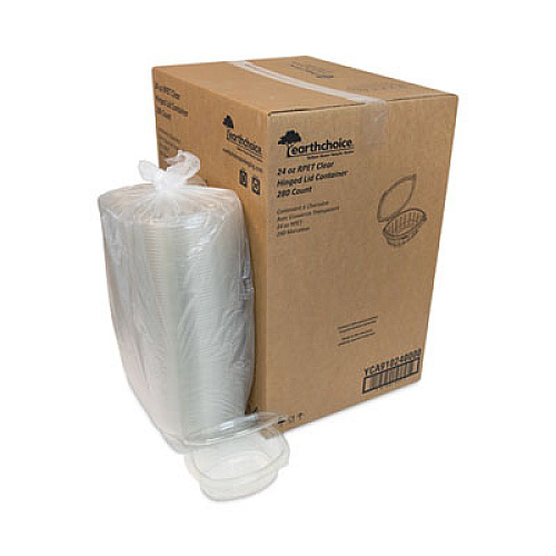 Pactiv Evergreen EarthChoice Recycled PET Hinged Container, 24 oz, 7.37 x 5.87 x 2.37, Clear, Plastic, 280/Carton (YCA910240000)