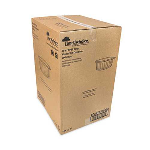 Pactiv Evergreen EarthChoice Recycled PET Hinged Container, 48 oz, 8.87 x 7.25 x 2.93, Clear, Plastic, 190/Carton (YCA910480000)