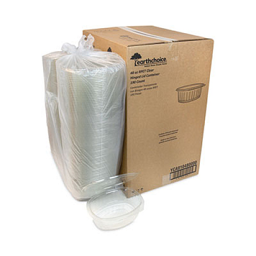 Pactiv Evergreen EarthChoice Recycled PET Hinged Container, 48 oz, 8.87 x 7.25 x 2.93, Clear, Plastic, 190/Carton (YCA910480000)