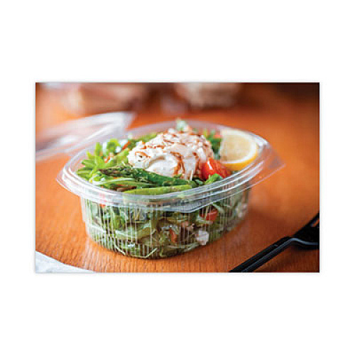 Pactiv Evergreen EarthChoice Recycled PET Hinged Container, 48 oz, 8.87 x 7.25 x 2.93, Clear, Plastic, 190/Carton (YCA910480000)