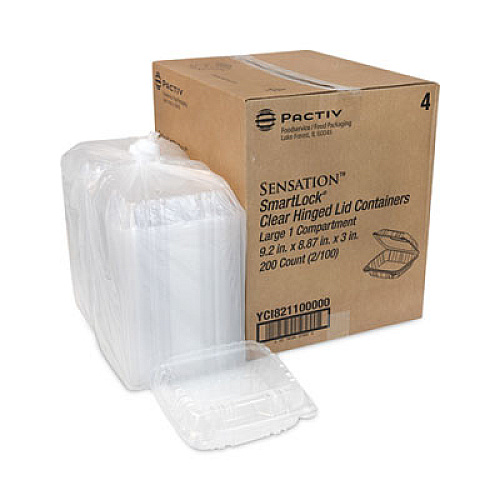 Pactiv Evergreen SENSATION SmartLock Hinged Lid Container, 9.2 x 8.9 x 3.1, Clear, Plastic, 200/Carton (YCI821100000)