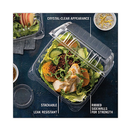 Pactiv Evergreen SENSATION SmartLock Hinged Lid Container, 9.2 x 8.9 x 3.1, Clear, Plastic, 200/Carton (YCI821100000)
