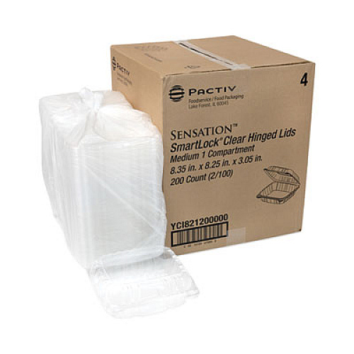 Pactiv Evergreen SENSATION SmartLock Hinged Lid Container, 8.5 x 8.34 x 3., Clear, Plastic, 200/Carton (YCI821200000)