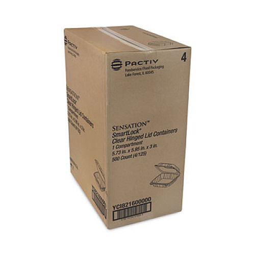 Pactiv Evergreen SENSATION SmartLock Hinged Lid Container, 5.7 x 6 x 3.1, Clear, Plastic, 500/Carton (YCI821600000)