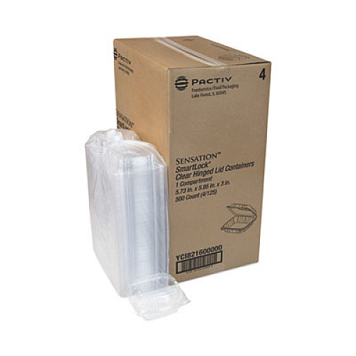 Pactiv Evergreen SENSATION SmartLock Hinged Lid Container, 5.7 x 6 x 3.1, Clear, Plastic, 500/Carton (YCI821600000)