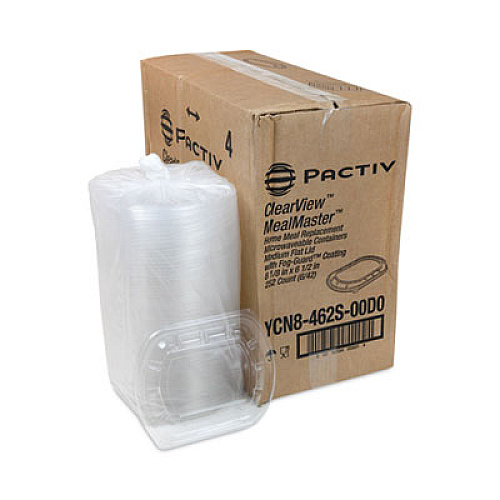 Pactiv Evergreen ClearView MealMaster Lid with Fog Gard Coating, Medium Flat Lid, 8.12 x 6.5 x 0.37, Clear, Plastic, 252/Carton (YCN8462S00D0)