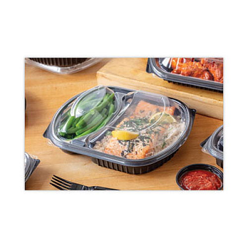 Pactiv Evergreen ClearView MealMaster Lid with Fog Gard Coating, Large 2-Compartment Dome Lid, 9.37 x 8 x 1.25, Clear, Plastic, 252/Carton (YCN8467H00D0)