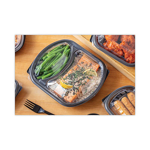 Pactiv Evergreen ClearView MealMaster Lid with Fog Gard Coating, Large 2-Compartment Dome Lid, 9.37 x 8 x 1.25, Clear, Plastic, 252/Carton (YCN8467H00D0)