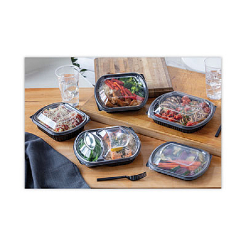 Pactiv Evergreen ClearView MealMaster Lid with Fog Gard Coating, Large 2-Compartment Dome Lid, 9.37 x 8 x 1.25, Clear, Plastic, 252/Carton (YCN8467H00D0)