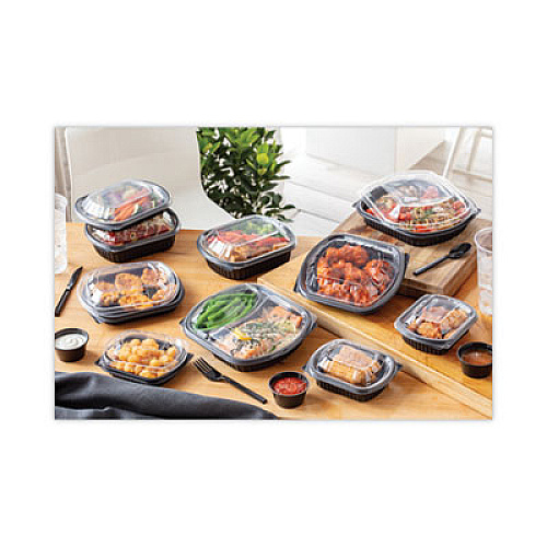 Pactiv Evergreen ClearView MealMaster Lid with Fog Gard Coating, Large 2-Compartment Dome Lid, 9.37 x 8 x 1.25, Clear, Plastic, 252/Carton (YCN8467H00D0)