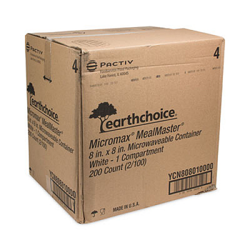 Pactiv Evergreen EarthChoice SmartLock Microwavable MFPP Hinged Lid Container, 8.35 x 8.35 x 3.1, White, Plastic, 200/Carton (YCN808010000)