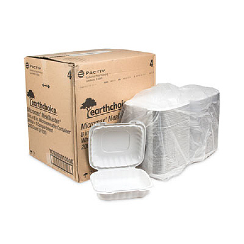 Pactiv Evergreen EarthChoice SmartLock Microwavable MFPP Hinged Lid Container, 8.35 x 8.35 x 3.1, White, Plastic, 200/Carton (YCN808010000)