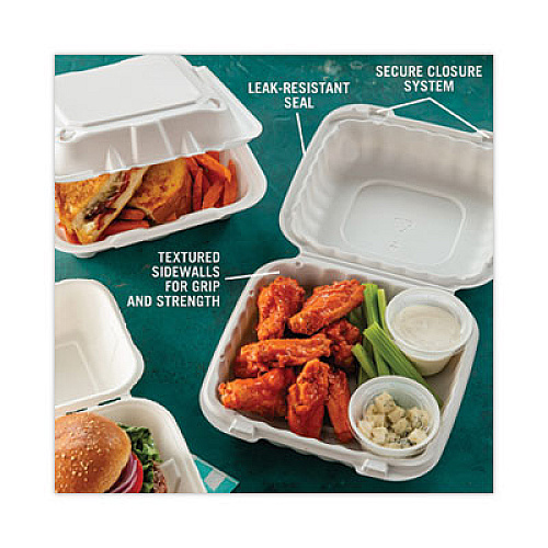 Pactiv Evergreen EarthChoice SmartLock Microwavable MFPP Hinged Lid Container, 8.35 x 8.35 x 3.1, White, Plastic, 200/Carton (YCN808010000)