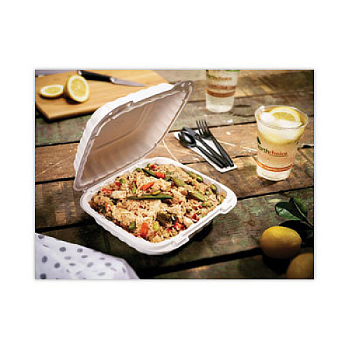 Pactiv Evergreen EarthChoice SmartLock Microwavable MFPP Hinged Lid Container, 8.35 x 8.35 x 3.1, White, Plastic, 200/Carton (YCN808010000)