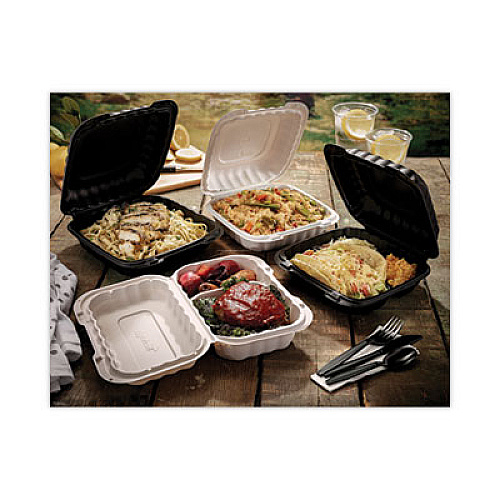 Pactiv Evergreen EarthChoice SmartLock Microwavable MFPP Hinged Lid Container, 8.35 x 8.35 x 3.1, White, Plastic, 200/Carton (YCN808010000)