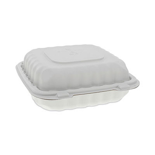 Pactiv Evergreen EarthChoice SmartLock Microwavable MFPP Hinged Lid Container, 3 Compartments, 8.35 x 8.35 x 3.1, White, Plastic, 200/Carton (YCN808030000)