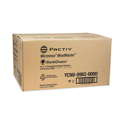 Pactiv Evergreen EarthChoice SmartLock Microwavable MFPP Hinged Lid Container, 2 Compartments, 9 x 6 x 3, White, Plastic, 270/Carton (YCN809620000)
