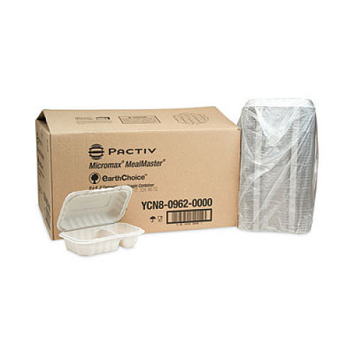 Pactiv Evergreen EarthChoice SmartLock Microwavable MFPP Hinged Lid Container, 2 Compartments, 9 x 6 x 3, White, Plastic, 270/Carton (YCN809620000)