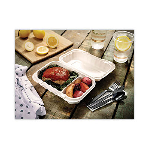 Pactiv Evergreen EarthChoice SmartLock Microwavable MFPP Hinged Lid Container, 2 Compartments, 9 x 6 x 3, White, Plastic, 270/Carton (YCN809620000)