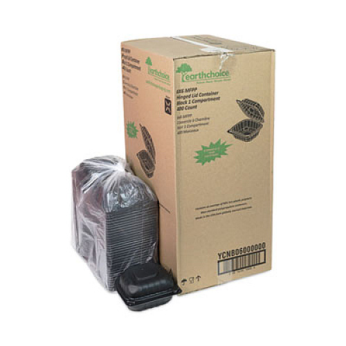 Pactiv Evergreen EarthChoice SmartLock Microwavable MFPP Hinged Lid Container, 5.75 x 5.95 x 3.1, Black, Plastic, 400/Carton (YCNB06000000)