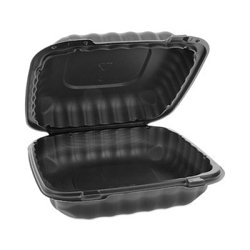 Pactiv Evergreen EarthChoice SmartLock Microwavable MFPP Hinged Lid Container, 8.35 x 8.35 x 3.1, Black, Plastic, 200/Carton (YCNB08010000)
