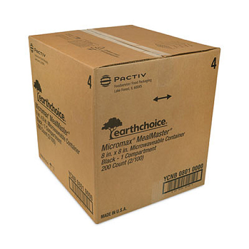 Pactiv Evergreen EarthChoice SmartLock Microwavable MFPP Hinged Lid Container, 8.35 x 8.35 x 3.1, Black, Plastic, 200/Carton (YCNB08010000)