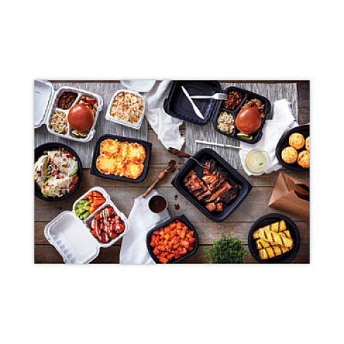 Pactiv Evergreen EarthChoice SmartLock Microwavable MFPP Hinged Lid Container, 3 Compartments, 8.35 x 8.5 x 3.1, Black, Plastic, 200/Carton (YCNB08030000)