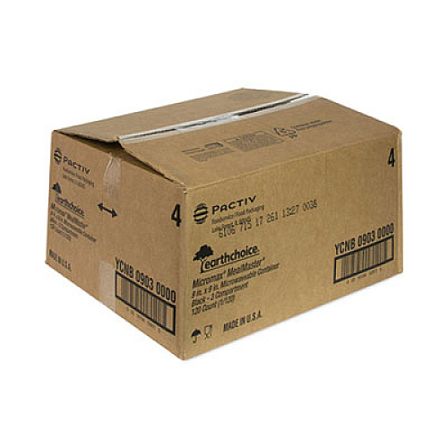 Pactiv Evergreen EarthChoice SmartLock Microwavable MFPP Hinged Lid Container, 3 Compartments, 9.33 x 8.88 x 3.1, Black, Plastic, 120/Carton (YCNB09030000)