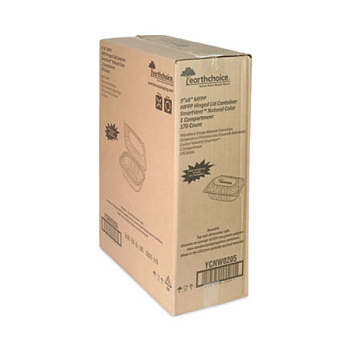 Pactiv Evergreen EarthChoice Vented Microwavable MFPP Hinged Lid Container, 9 x 6 x 3.1, White, Plastic, 170/Carton (YCNW0205)